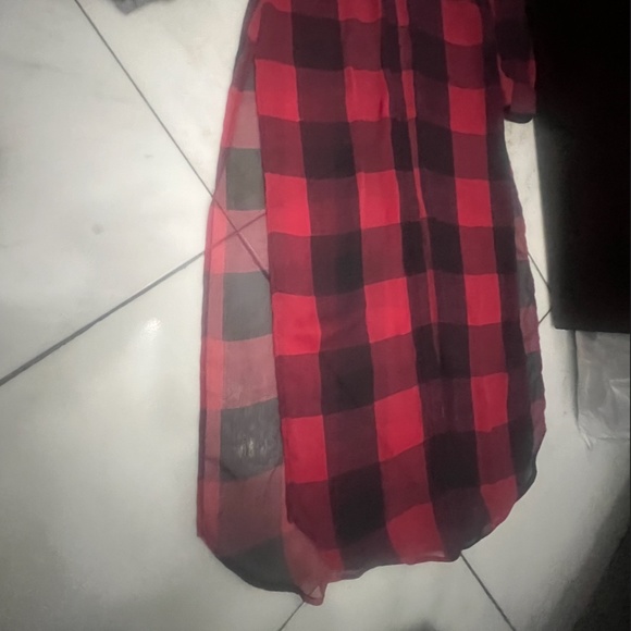 ZARA WOMEN’S CHECKERED PRINT SHEER SHIRTDRESS, SIZE SMALL, RED/BLACK - Picture 12 of 13